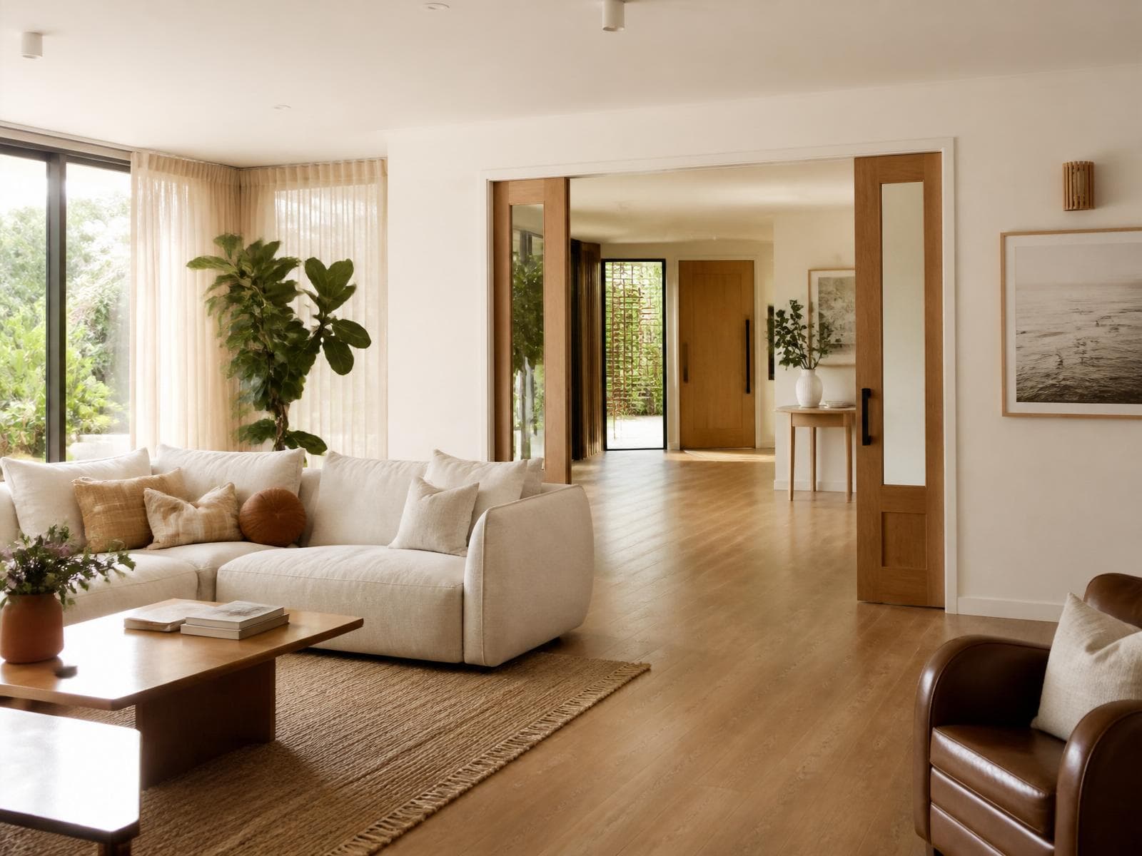 A bright, accessible Australian home interior with warm timber floors